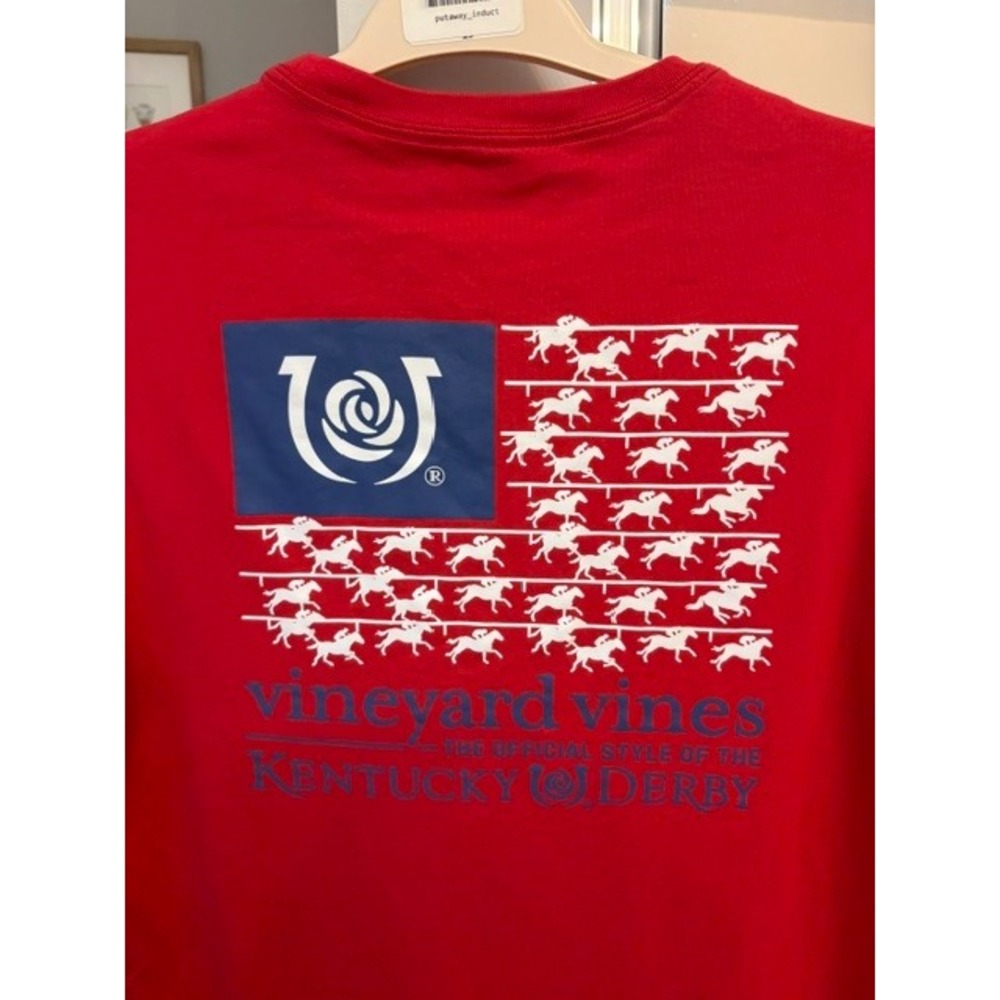 Vineyard Vines x Kentucky Derby Men's S Red Pocket T Shirt Horse Racing Flag Tee